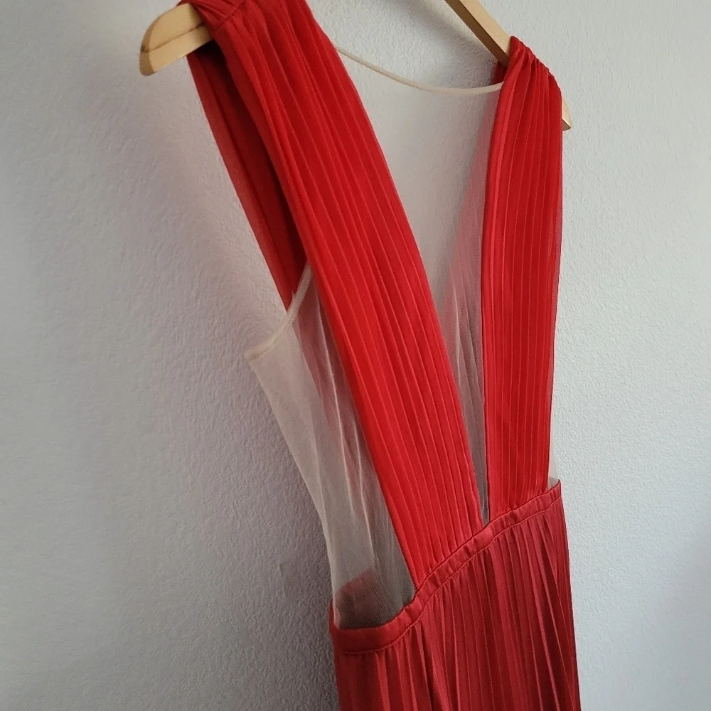 Bebe red ombre pleated double  split illusion bodice formal evening gown - Picture 12 of 13
